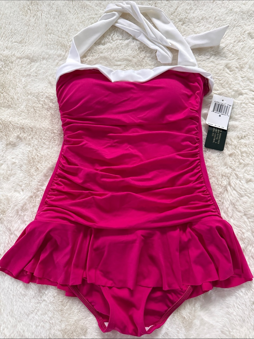 Lauren Ralph Lauren Bel Air Pink Halter Swimming Dress One Piece Swimsuit 6 NWT